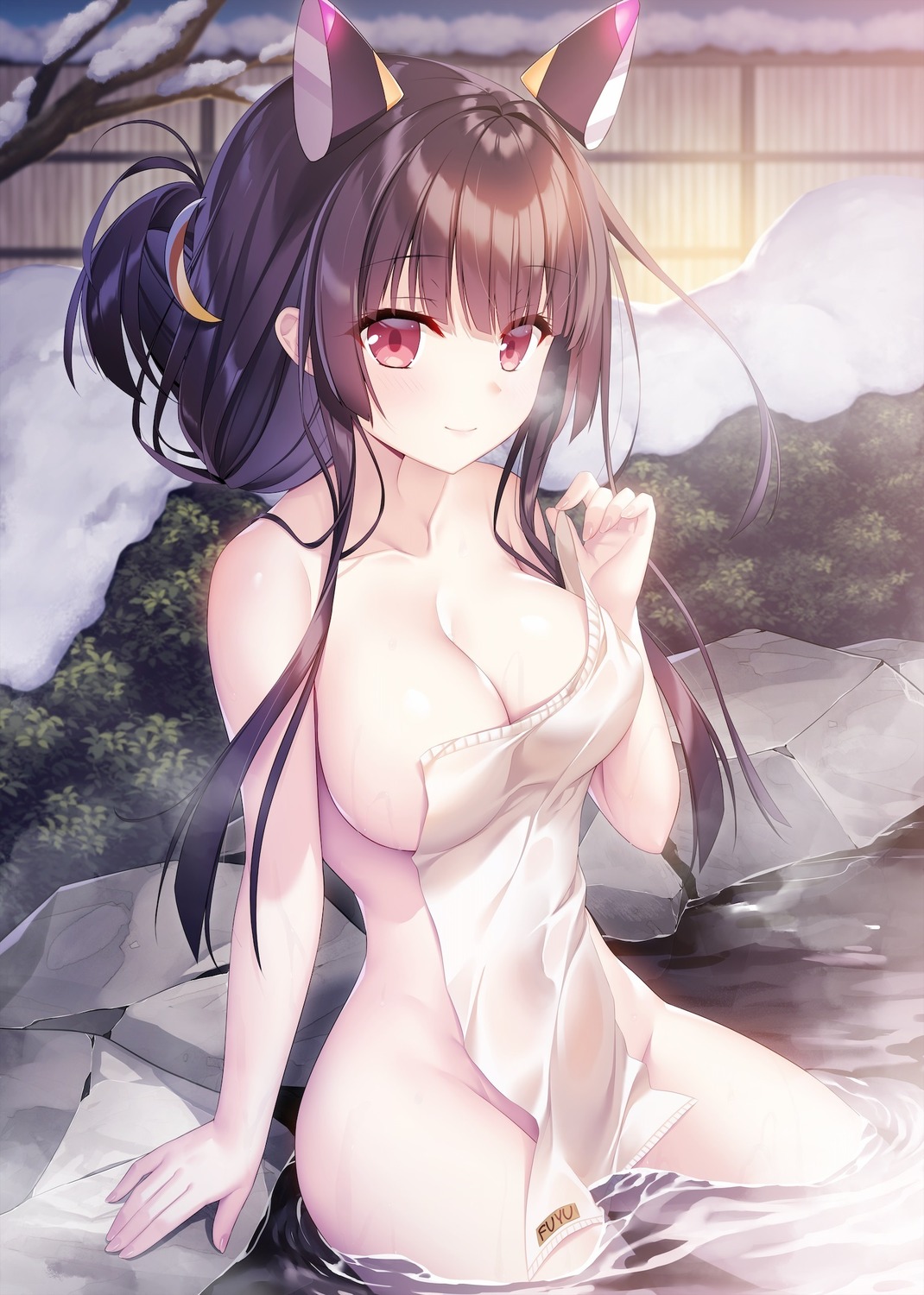 ameto_yuki animal_ears fuyukara_kururu. naked onsen silky's_plus towel tsukikadojima_vika wet