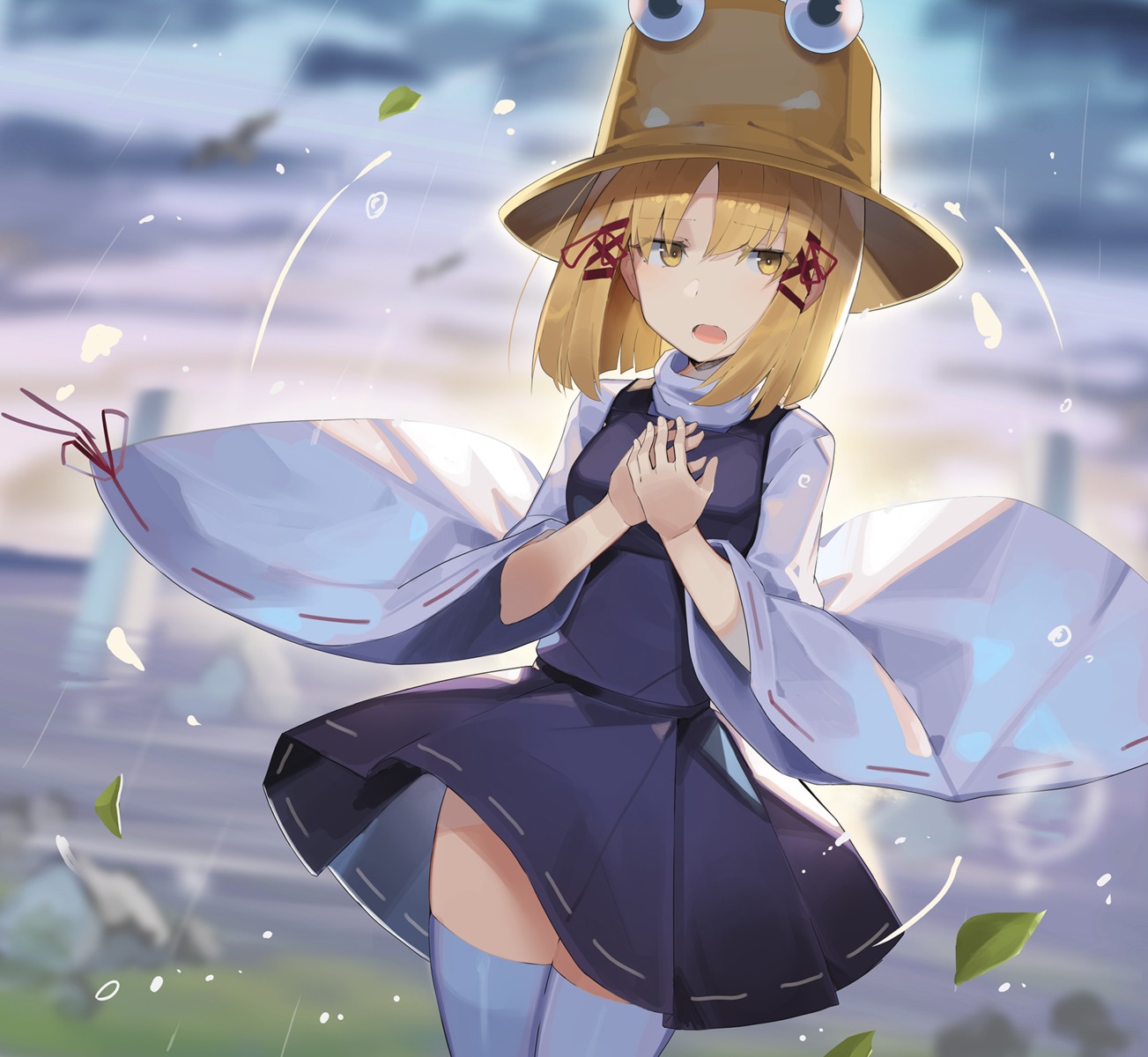 moriya_suwako rin_falcon skirt_lift thighhighs touhou