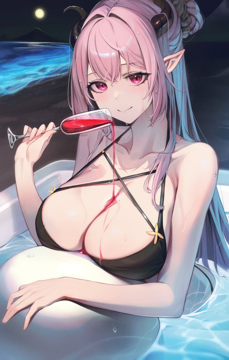 bikini horns pointy_ears refla swimsuits wet