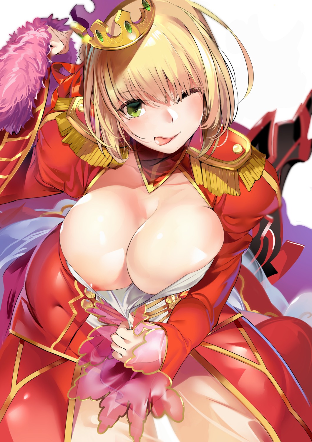 breasts dress fate/grand_order marushin nipples no_bra open_shirt saber_extra see_through undressing