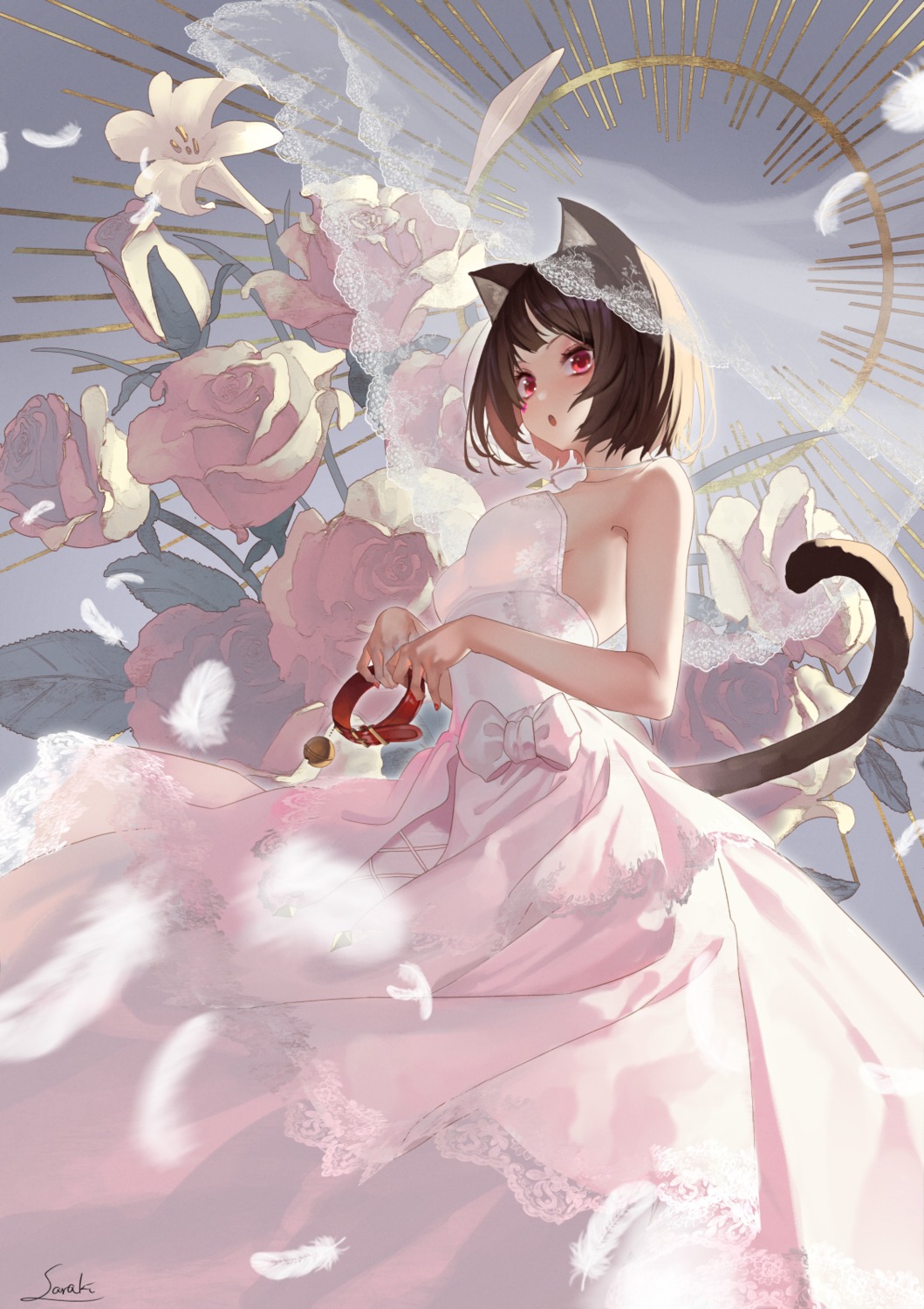 animal_ears dress nekomimi no_bra saraki skirt_lift tail wedding_dress