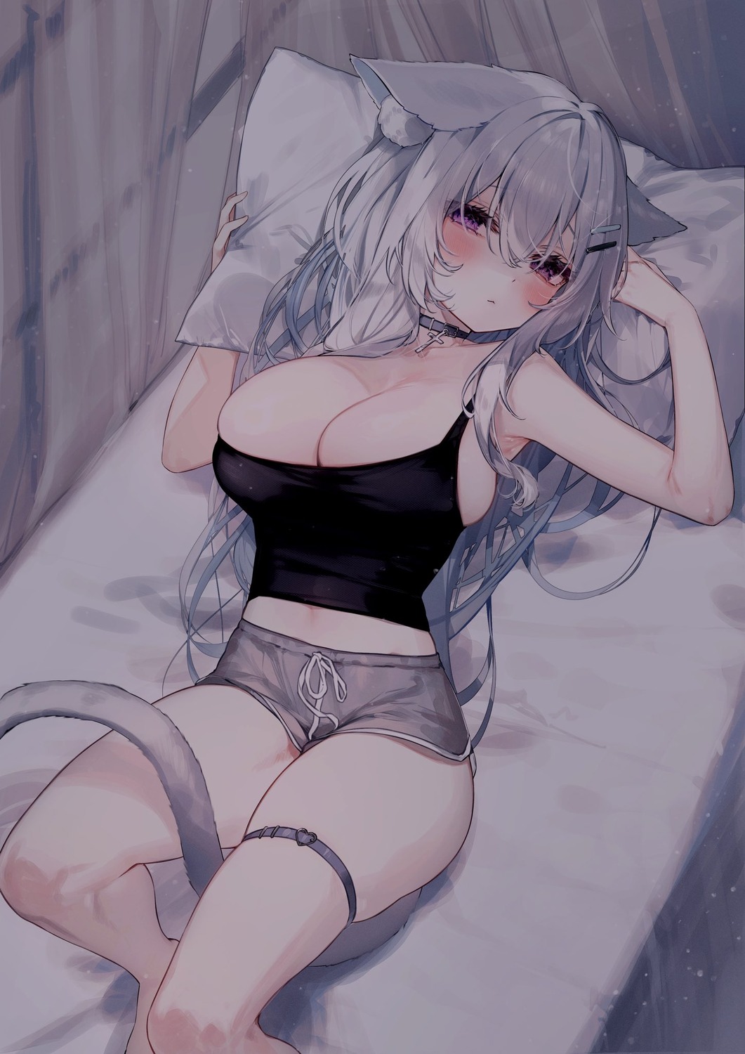 animal_ears garter indie_virtual_youtuber nekomimi no_bra sugar_bebe tagme tail