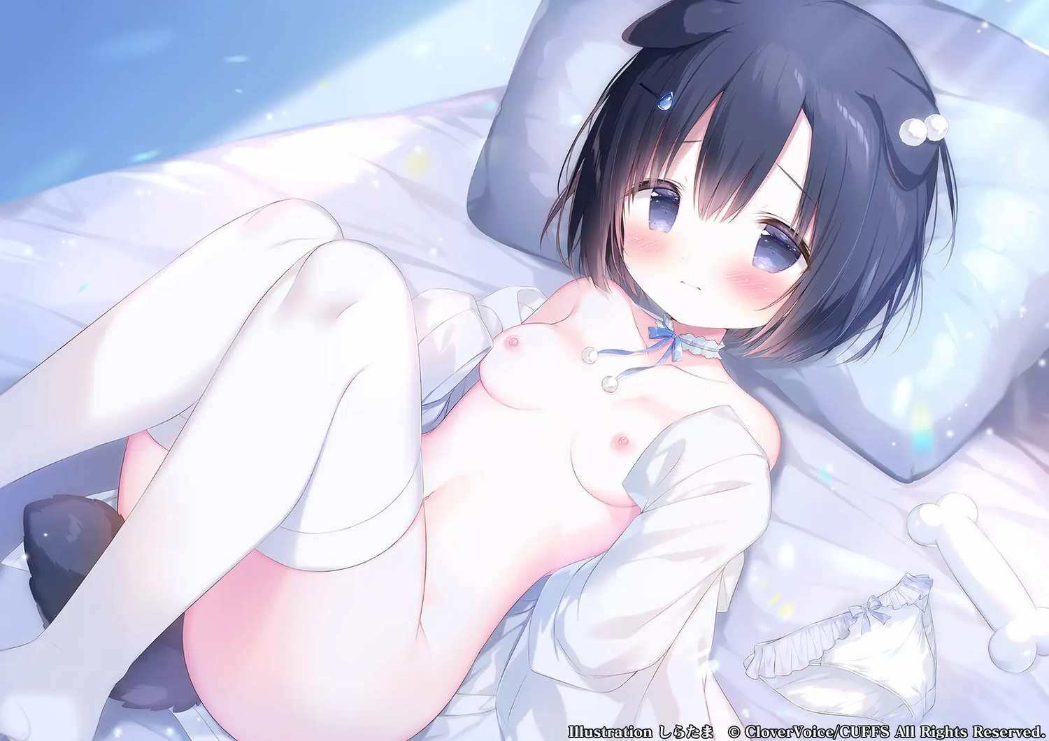 animal_ears bottomless breasts clover_voice inumimi loli nipples no_bra open_shirt shiratama tail thighhighs