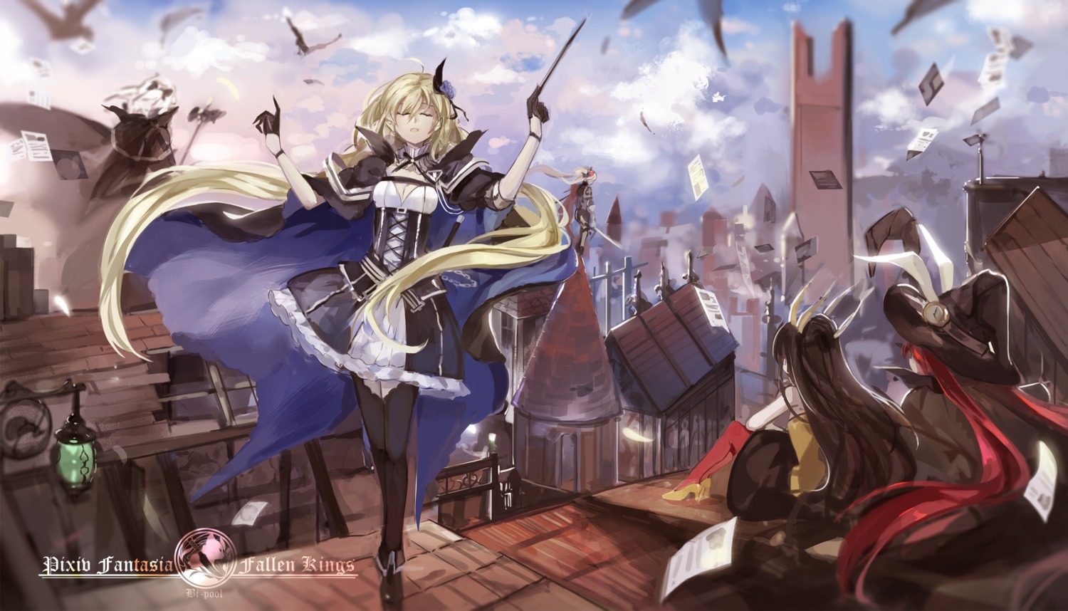 armeechef dress horns landscape pixiv_fantasia pixiv_fantasia_fallen_kings saberiii weapon witch