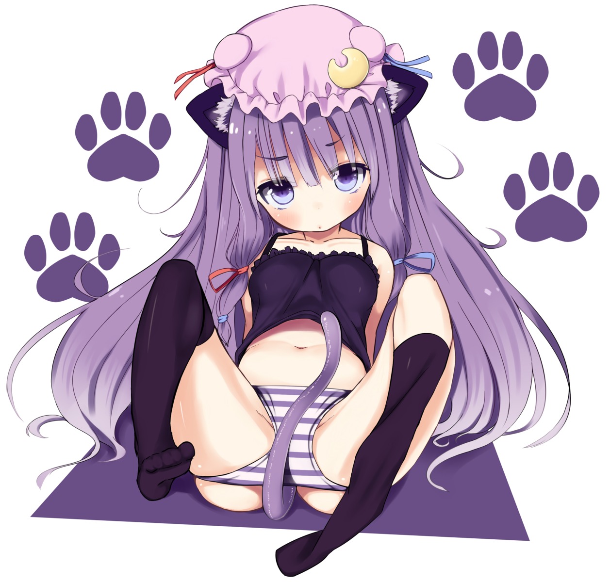 animal_ears loli nekomimi panty_pull patchouli_knowledge pokachu tail thighhighs touhou