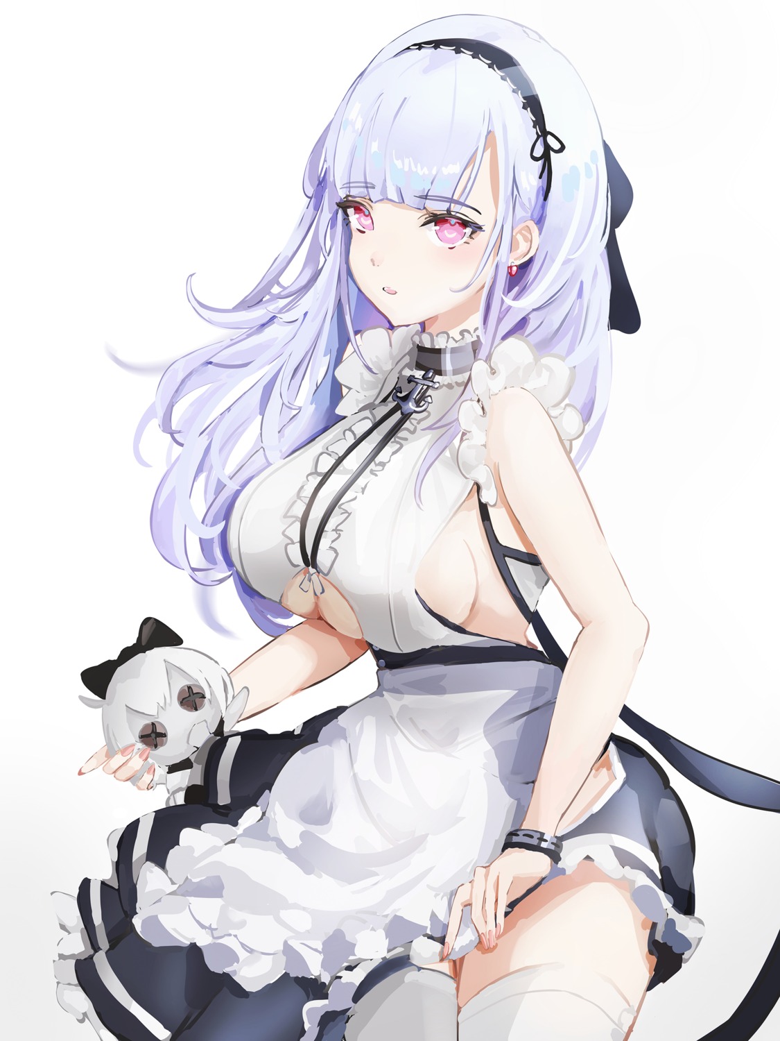 azur_lane chibi dido_(azur_lane) lielac maid no_bra skirt_lift thighhighs