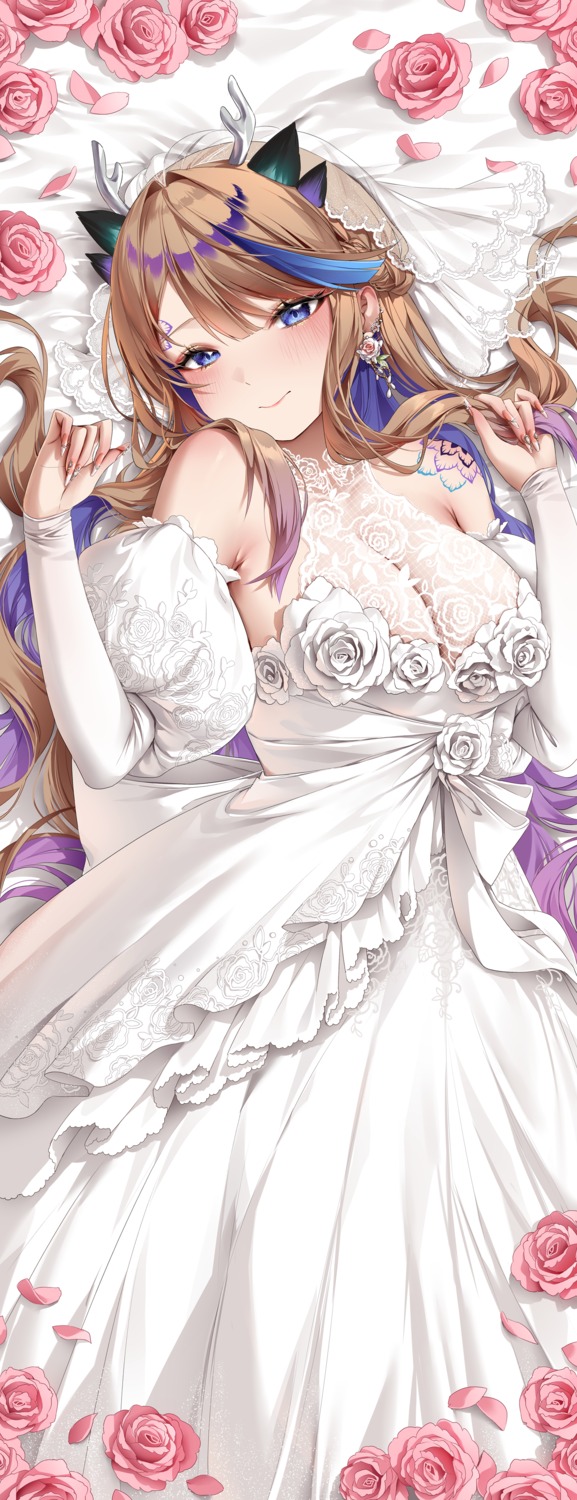 airi_kanna dress horns no_bra see_through stellive tacco_(tikeworld) wedding_dress