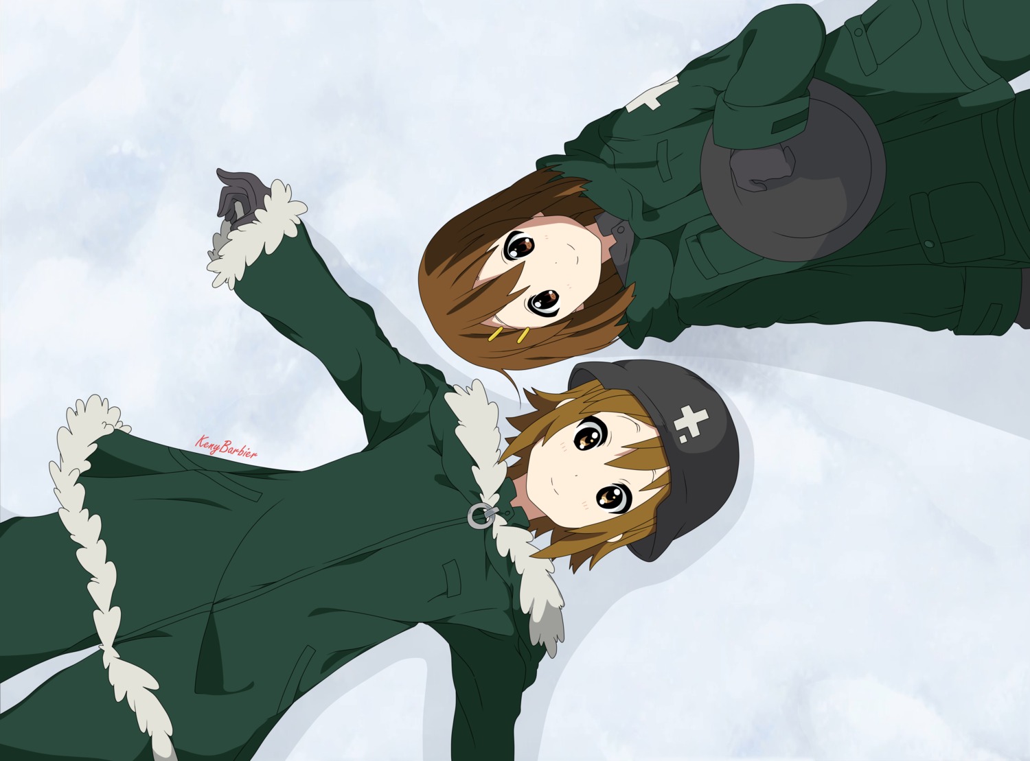 cosplay crossover hirasawa_yui k-on! keny_barbier shoujo_shuumatsu_ryokou tainaka_ritsu uniform