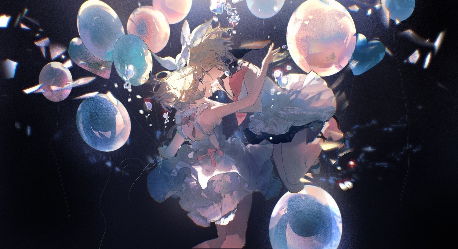 dress kagamine_rin lobelia_(saclia) skirt_lift vocaloid yuri