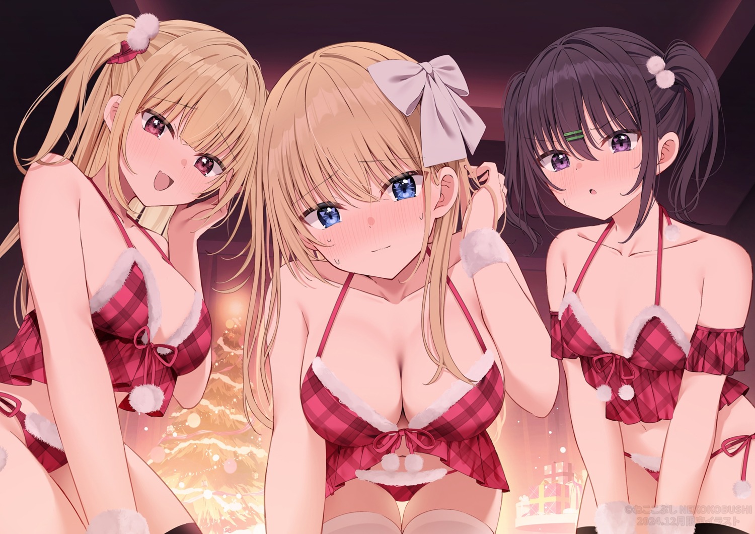 bra christmas lingerie nekokobushi pantsu string_panties thighhighs