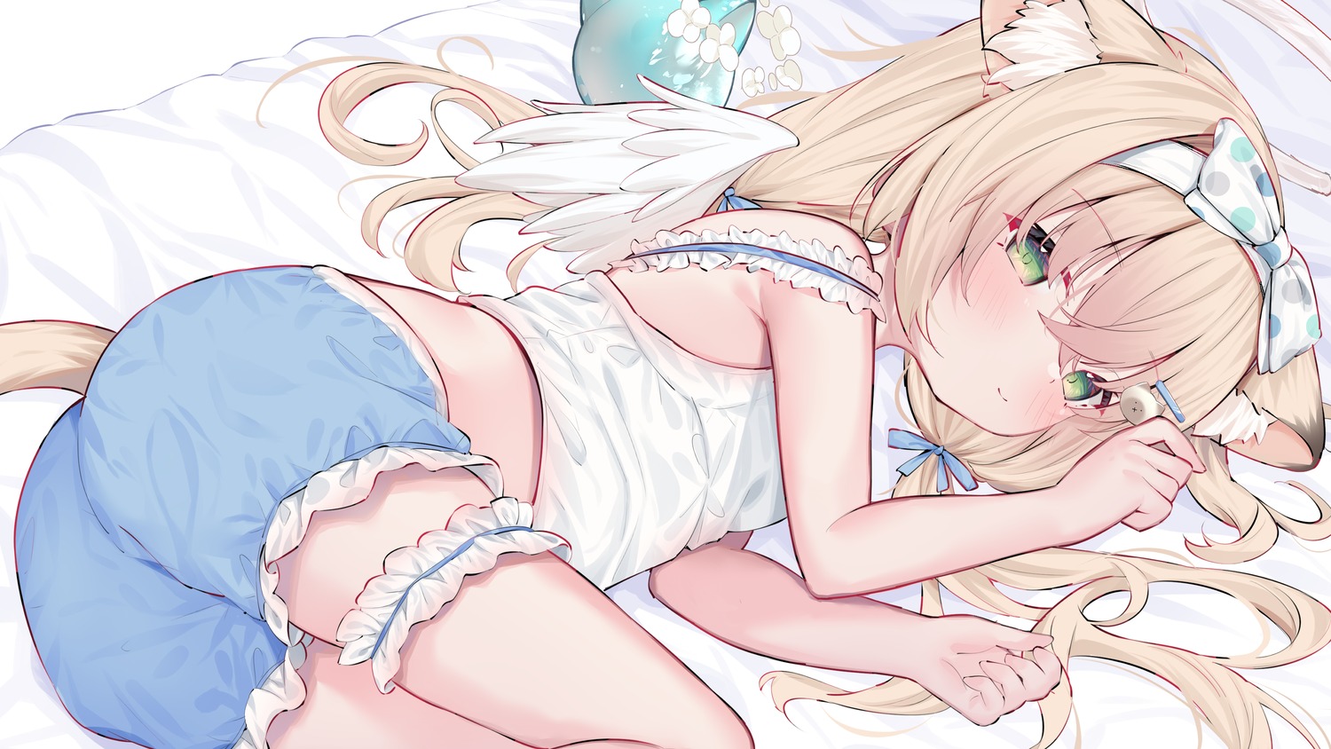 animal_ears ass bloomers garter leafpie_zaurus nekomimi tail wallpaper wings