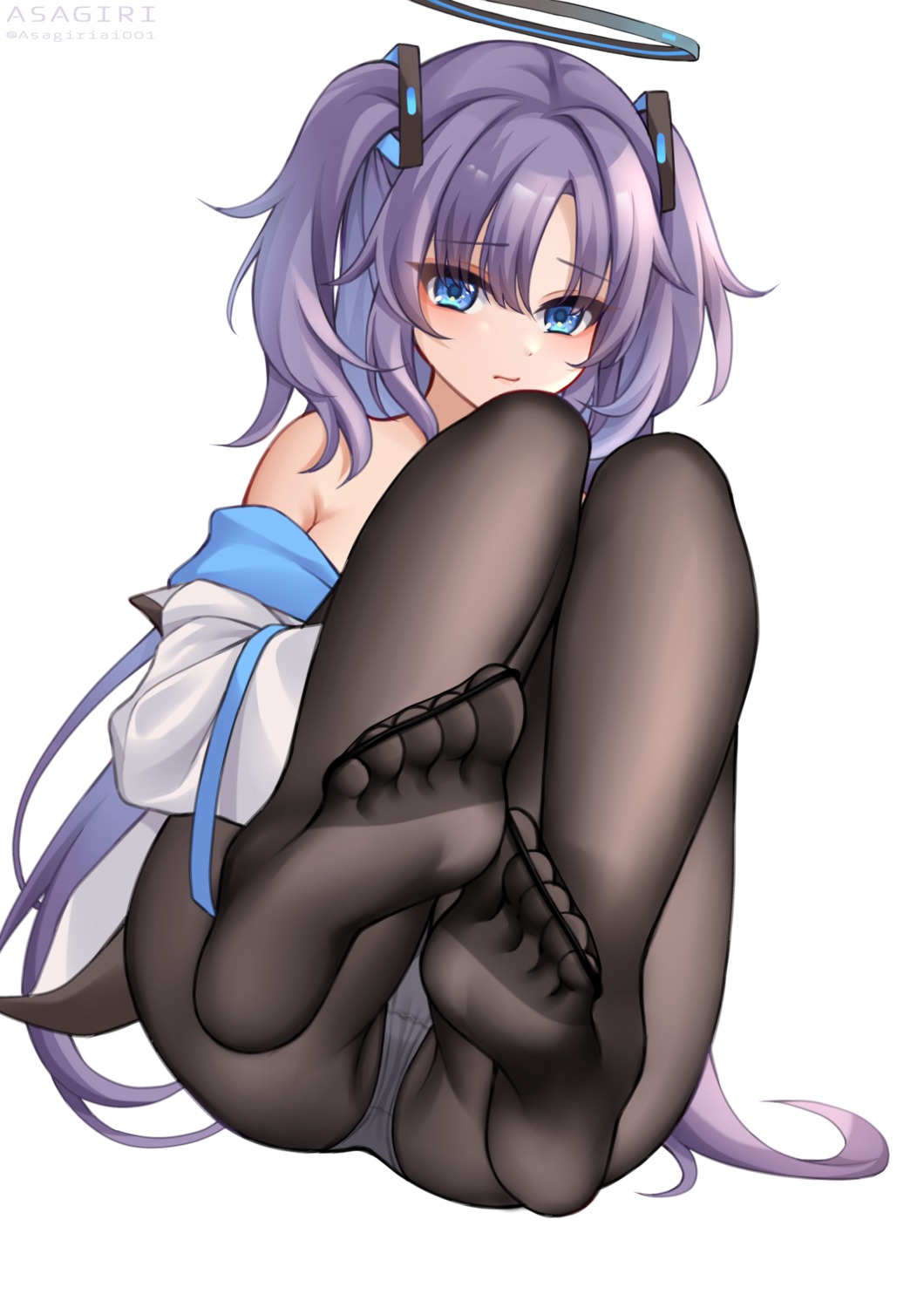 asagiri_ai blue_archive feet halo hayase_yuuka no_bra pantsu pantyhose thong