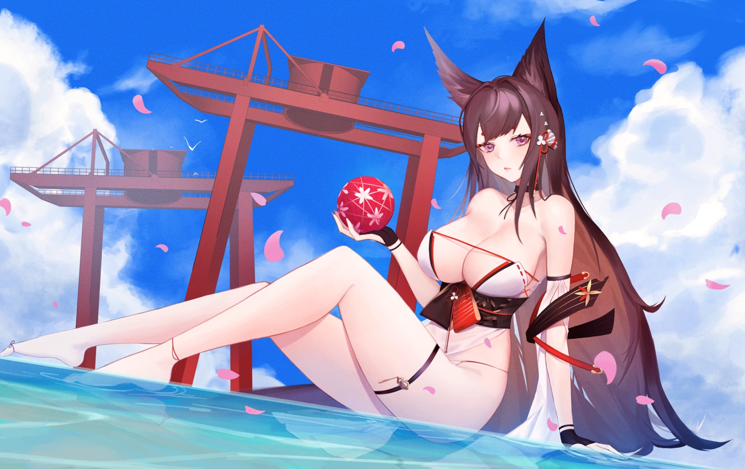 amagi_(azur_lane) animal_ears azur_lane garter japanese_clothes kitsune pantsu see_through wet