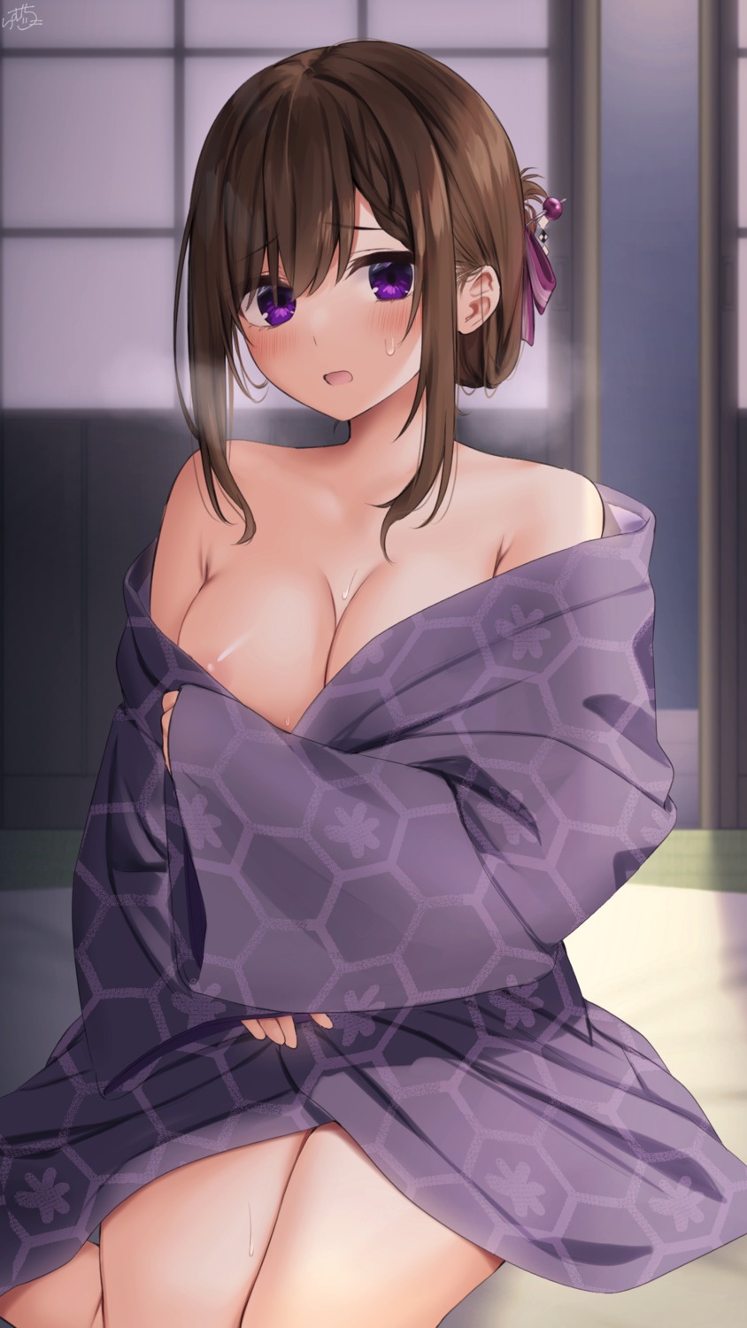 areola kimono no_bra open_shirt ramchi skirt_lift