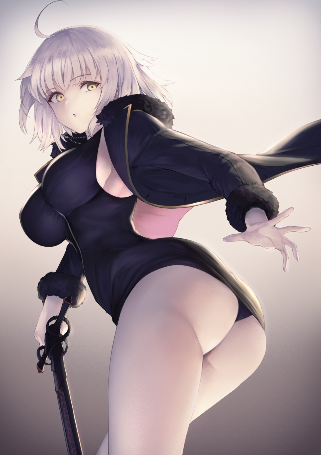 ass dress fate/grand_order itaco jeanne_d'arc jeanne_d'arc_(alter)_(fate) pantsu skirt_lift sword thong