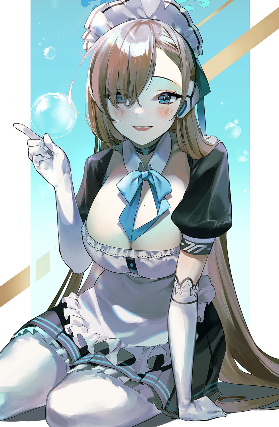 blue_archive cleavage halo ichinose_asuna maid moko_(moko/moko) no_bra pantyhose