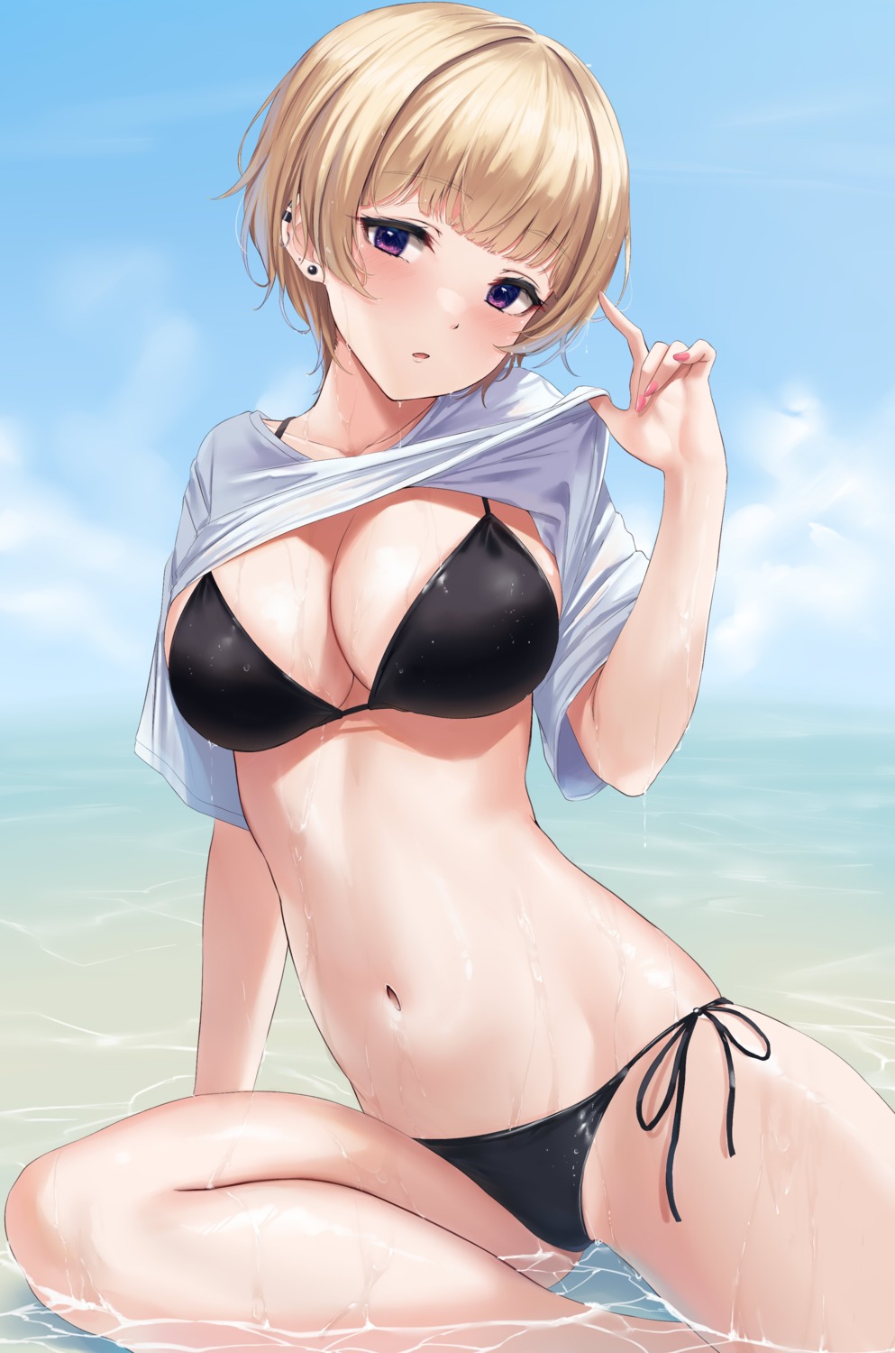 bikini rama_(yu-light8) shirt_lift swimsuits undressing wet