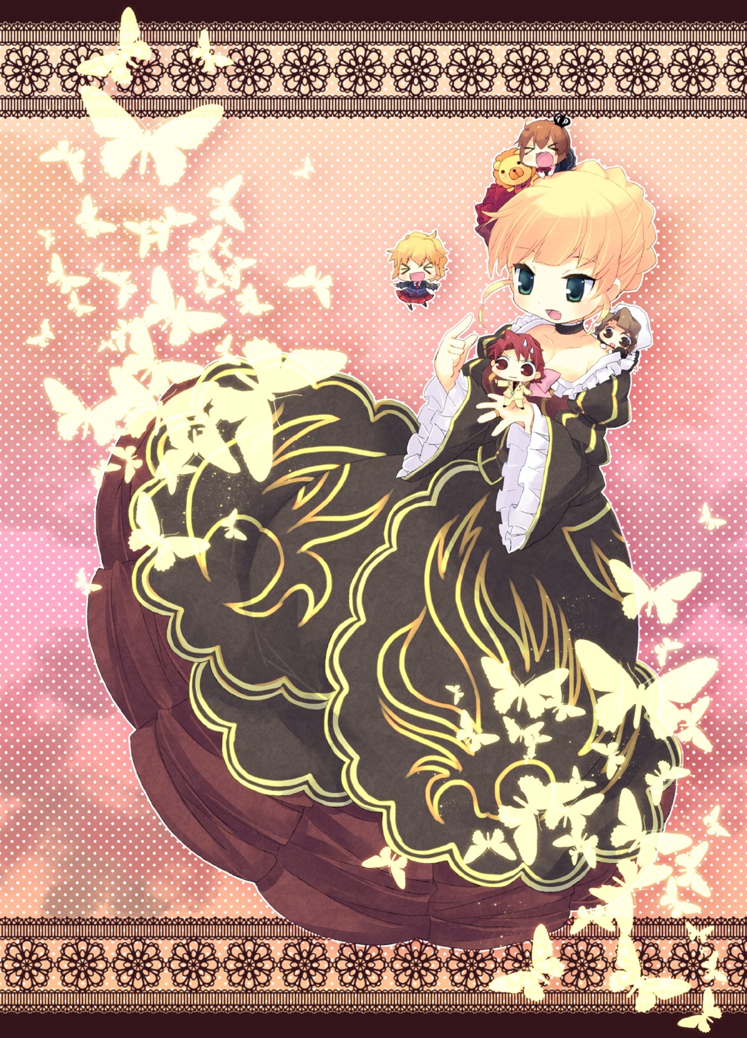 beatrice chibi dress sakutarou shannon takamura_masaya umineko_no_naku_koro_ni ushiromiya_battler ushiromiya_jessica ushiromiya_maria