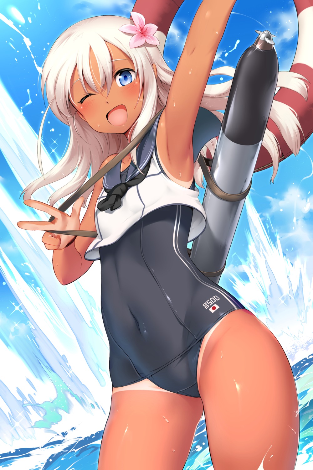 kantai_collection ro-500 rogia school_swimsuit swimsuits tan_lines