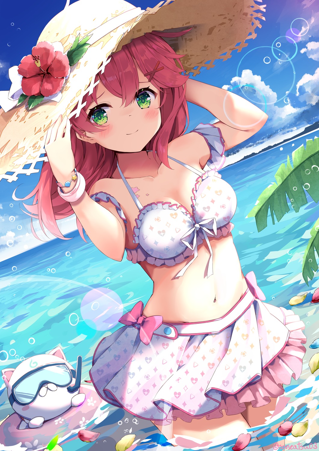 bikini cleavage hololive niwasane_(saneatsu03) sakura_miko swimsuits tattoo wet