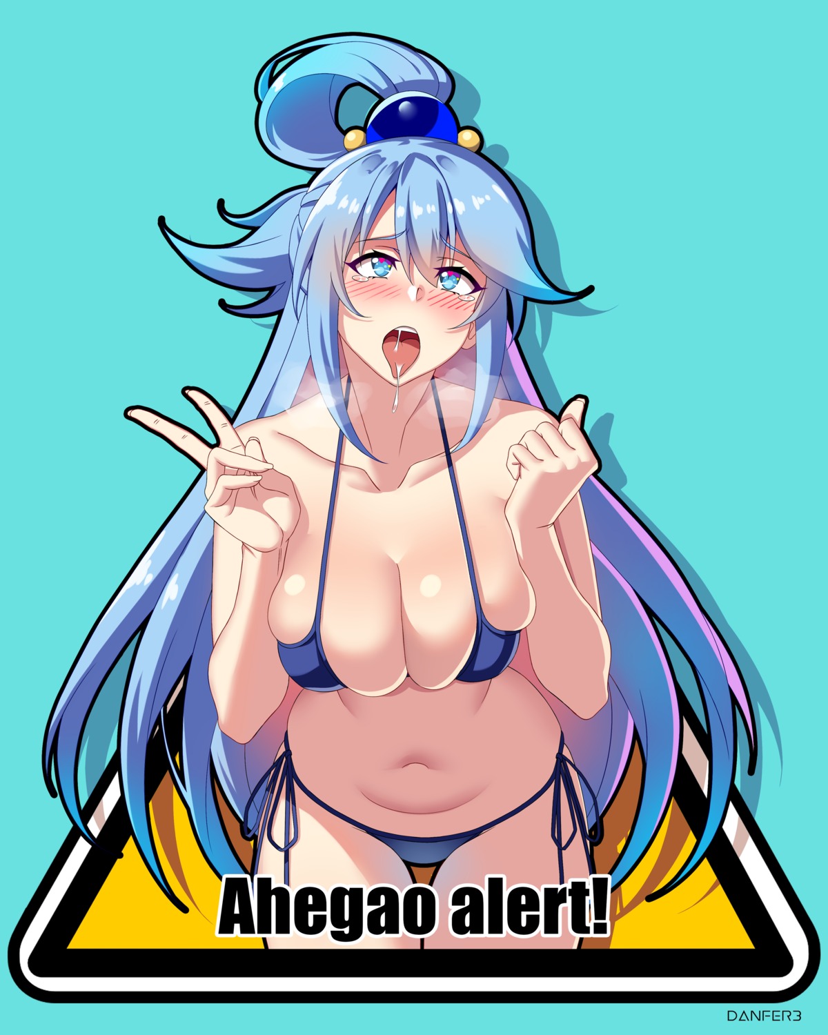 aqua_(konosuba) bikini breast_hold cleavage danfer3 kono_subarashii_sekai_ni_shukufuku_wo! swimsuits