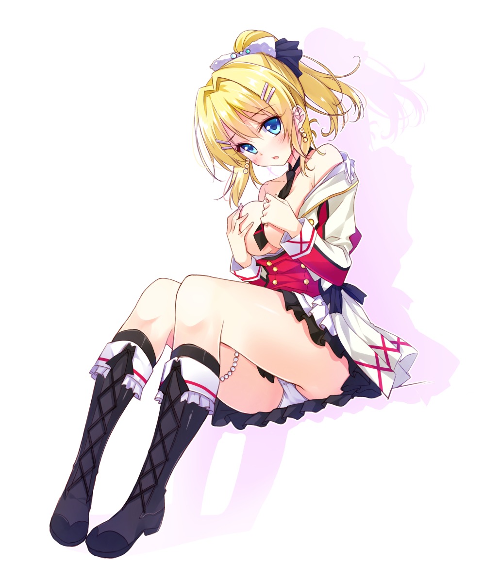 ayase_eli breast_hold hayakawa_harui love_live! love_live!_(series) no_bra open_shirt pantsu