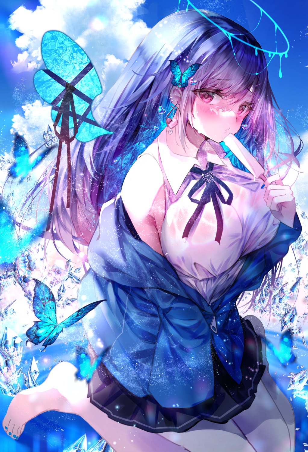 angel see_through seifuku w_(w64851564) wet_clothes wings