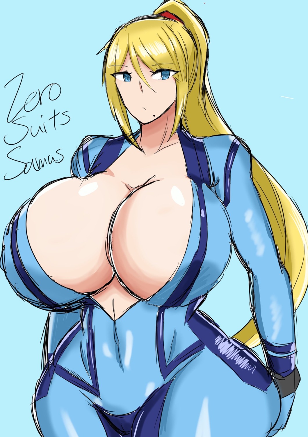 46ayamahi bodysuit metroid no_bra open_shirt samus_aran sketch