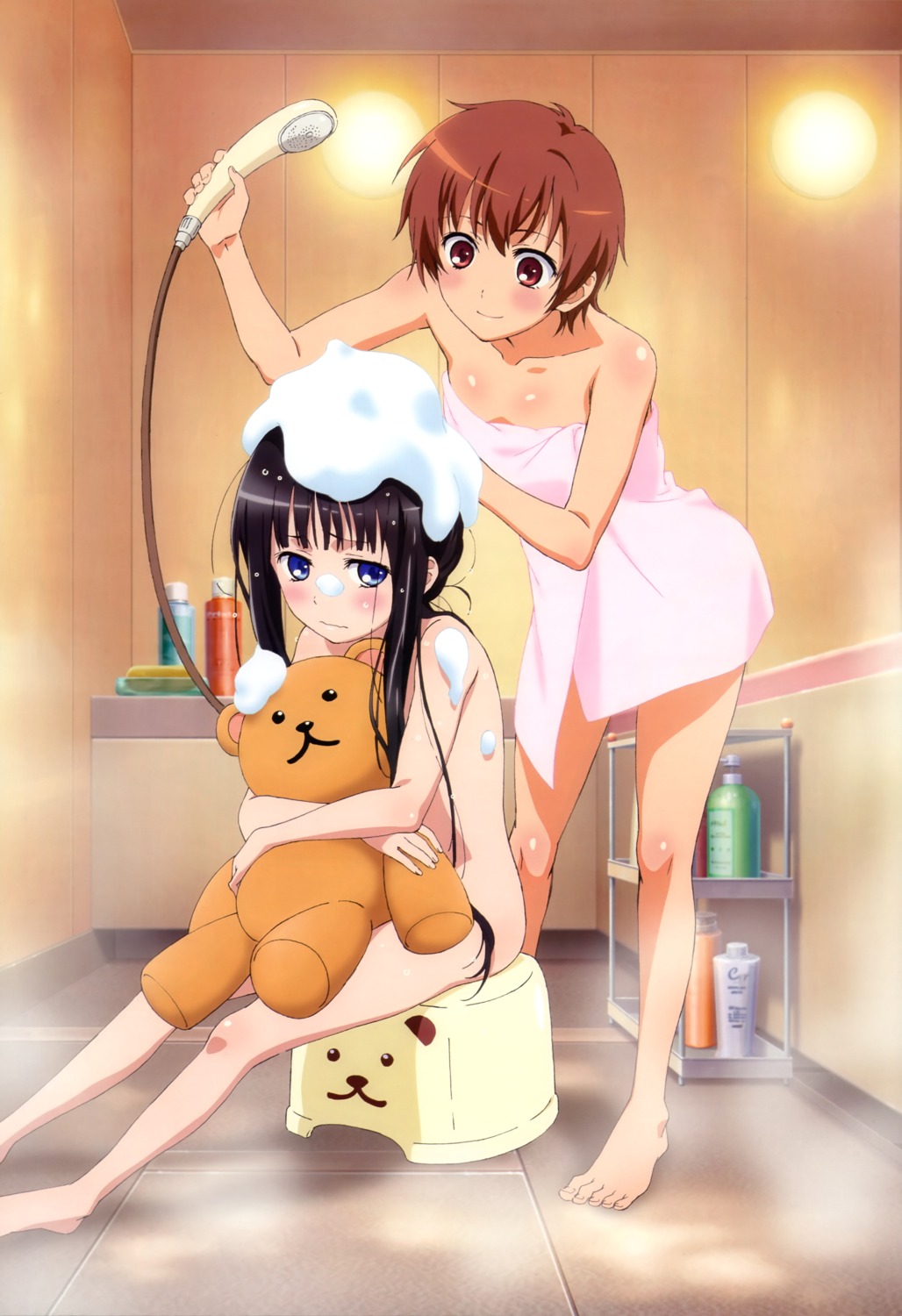 bathing hiyamizu_yukie kamisama_no_memochou loli naked shinozaki_ayaka shionji_yuuko towel wet