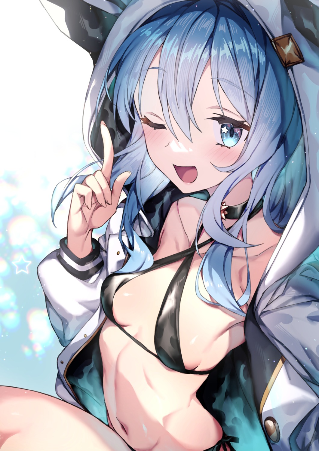 bikini hololive hoshimachi_suisei open_shirt redcomet selfie swimsuits