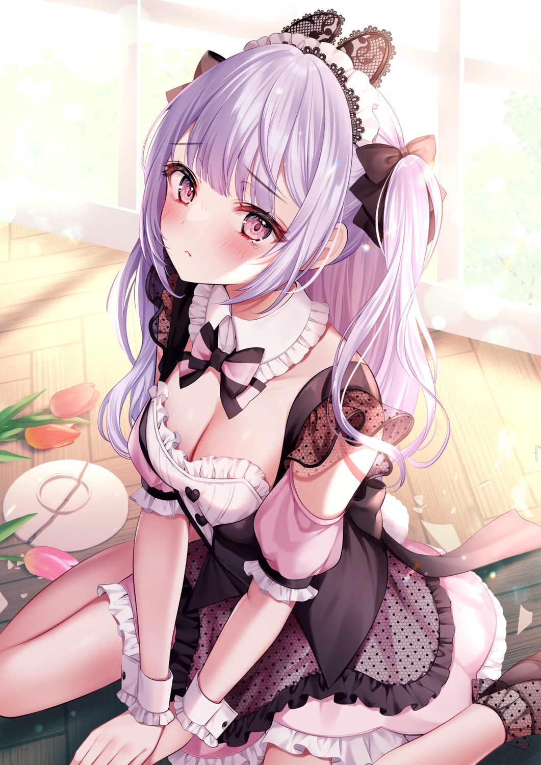 animal_ears bunny_ears heels maid no_bra see_through tail yuga-