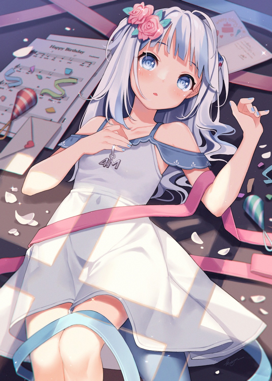 dress gawr_gura hololive hololive_english kuri_(animejpholic) summer_dress tail