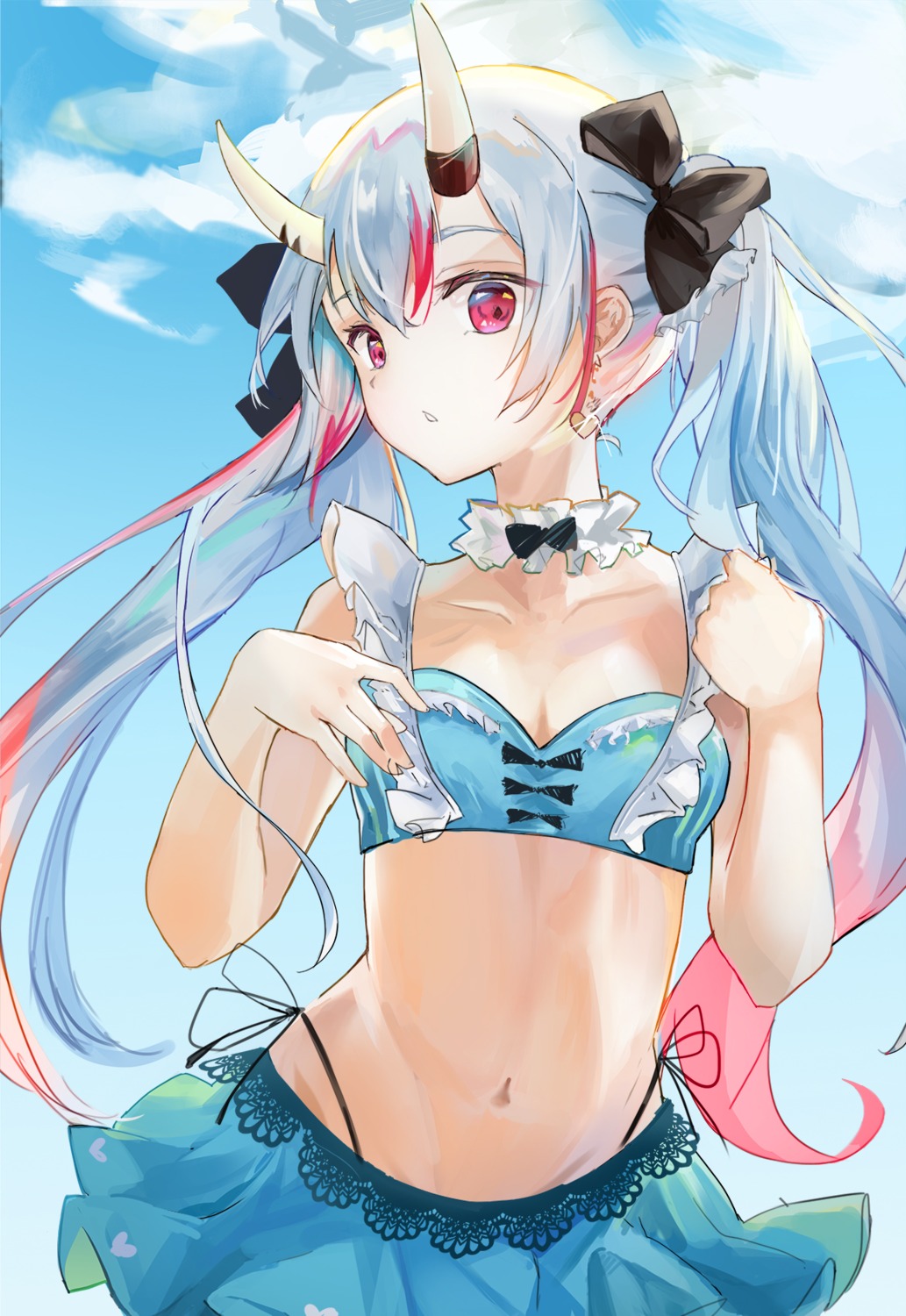 bikini cleavage hololive horns nakiri_ayame nattsume_(pantsuhead) swimsuits