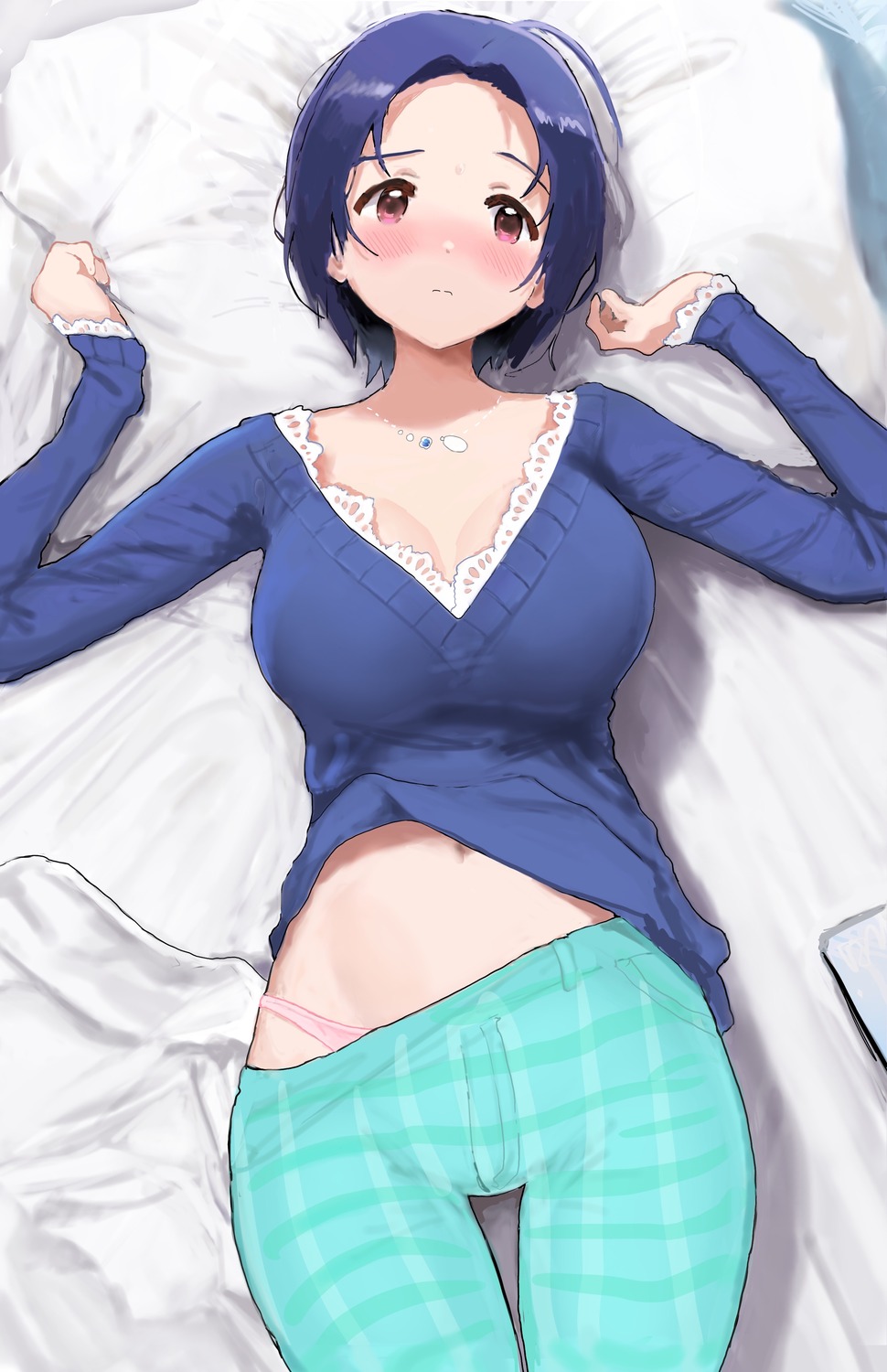 cleavage hitodama_(madatohi) miura_azusa pantsu sweater the_idolm@ster