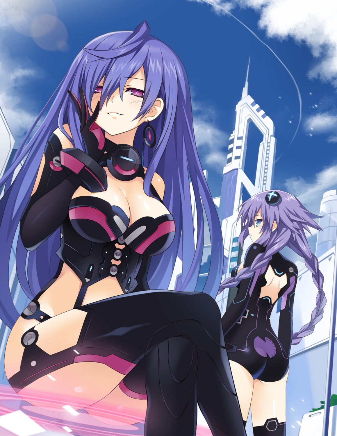 ass bodysuit choujigen_game_neptune cleavage iris_heart kami_jigen_game_neptune_v purple_heart stockings thighhighs zero_(ray_0805)