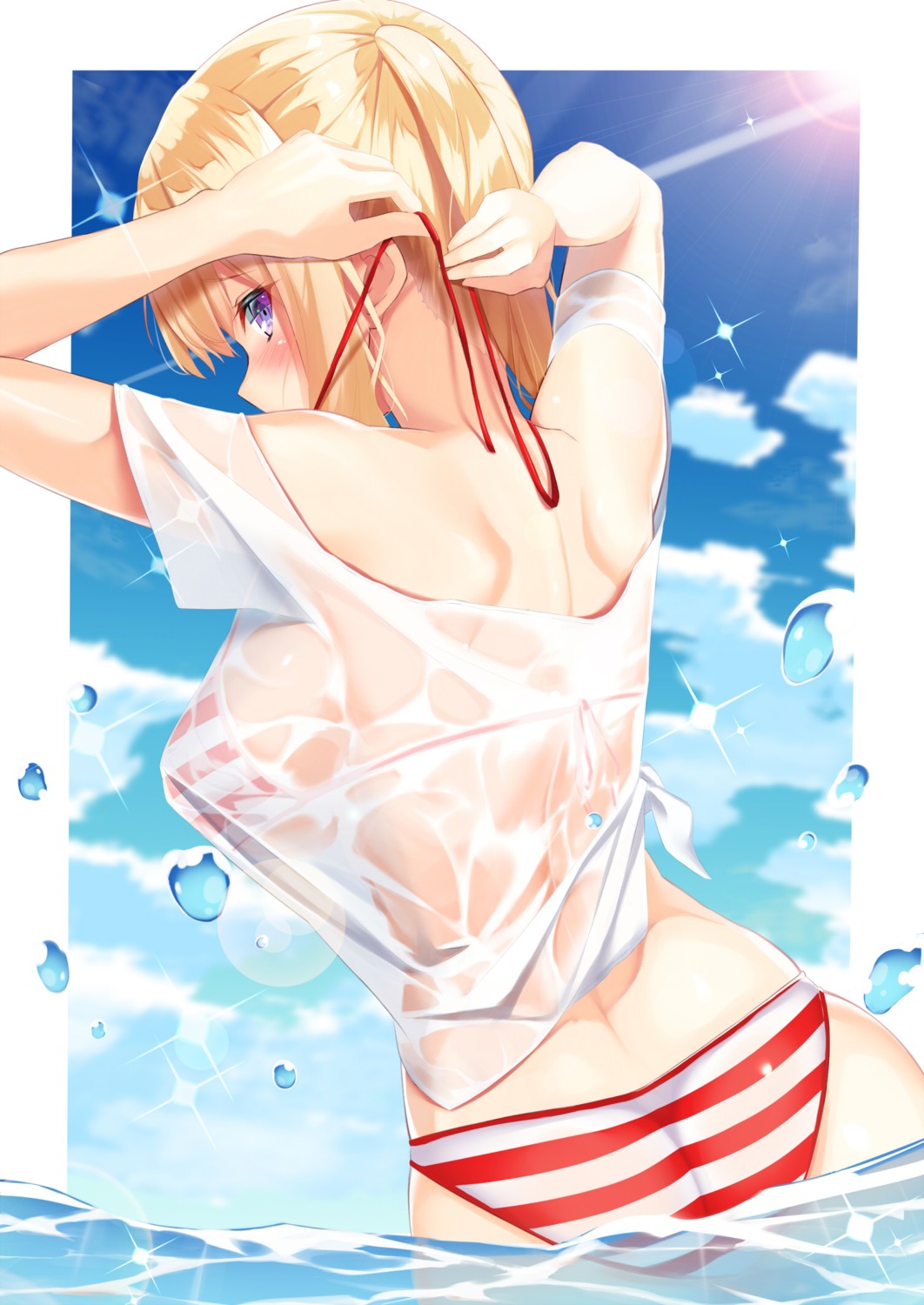 ass bikini graf_zeppelin_(kancolle) kantai_collection mirea see_through swimsuits wet wet_clothes