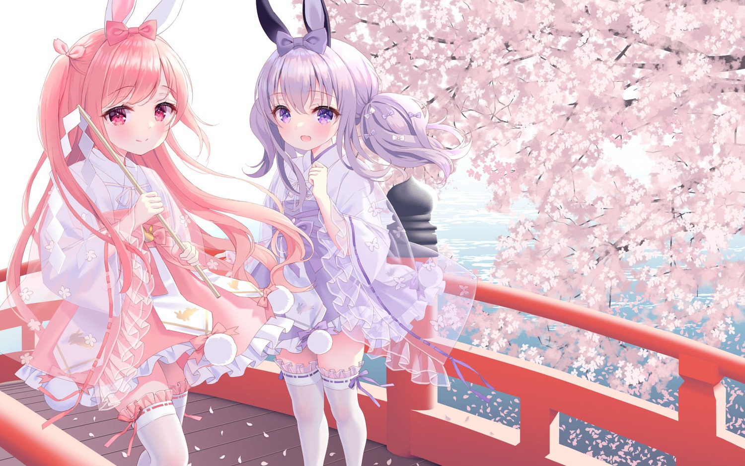 animal_ears bunny_ears chitosezaka_suzu miko see_through thighhighs wallpaper