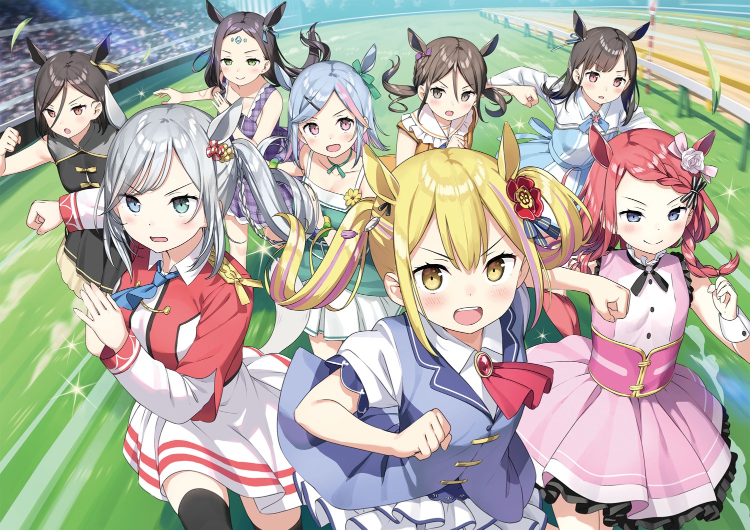 aisaki_brenda animal_ears cosplay henjin_no_salad_bowl heterochromia kantoku kinoshita_noa livia_do_udis naganawa_yuna neya_haruka sara_da_odin tail tateyama_(henjin_no_salad_bowl) thighhighs uma_musume_pretty_derby uniform yumisashi_asumi