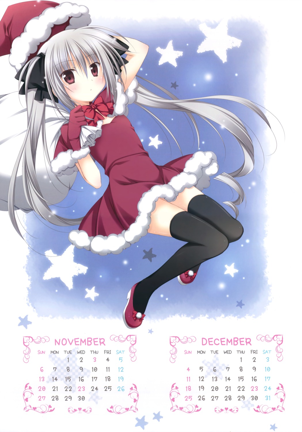 calendar christmas dress hakoniwa_no_gakuen komiya_rio korie_riko mujin_shoujo thighhighs