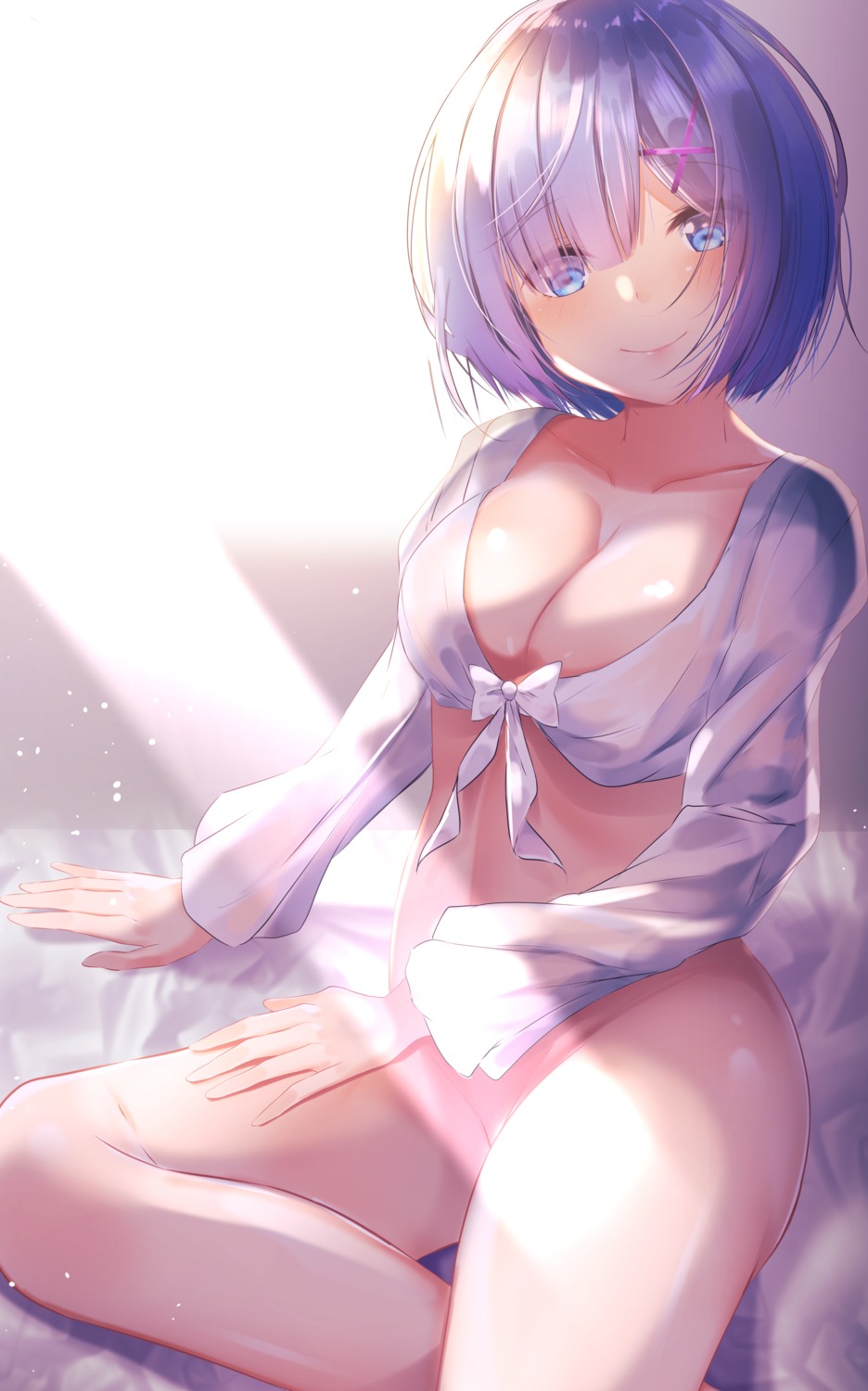 bottomless no_bra open_shirt re_zero_kara_hajimeru_isekai_seikatsu rem_(re_zero) yushiro_tsuguho