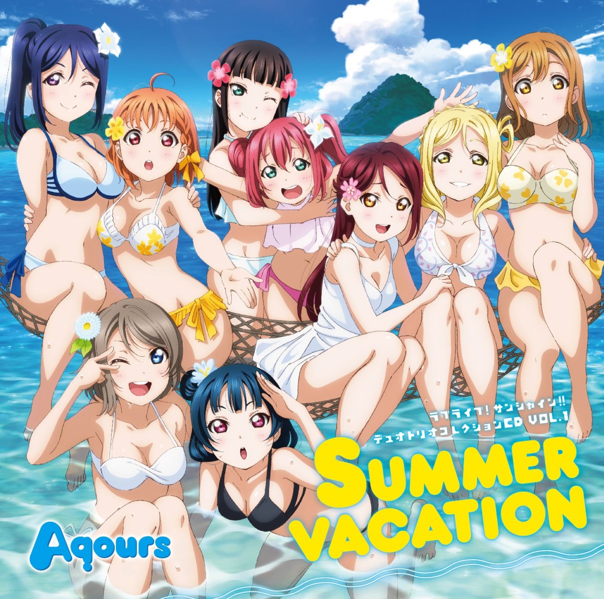 bikini cleavage disc_cover kunikida_hanamaru kurosawa_dia kurosawa_ruby love_live!_sunshine!! matsuura_kanan murota_yuuhei ohara_mari sakurauchi_riko swimsuits takami_chika tsushima_yoshiko watanabe_you wet