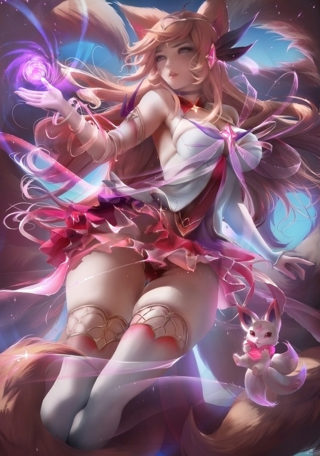 ahri animal_ears cleavage league_of_legends pantsu sakimichan tail thighhighs