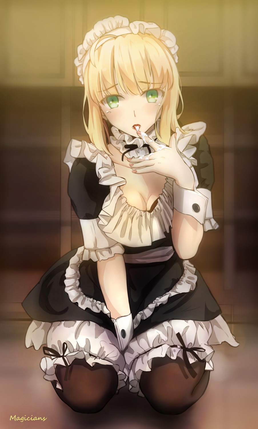 bra cleavage cream fate/stay_night magicians maid pantyhose saber