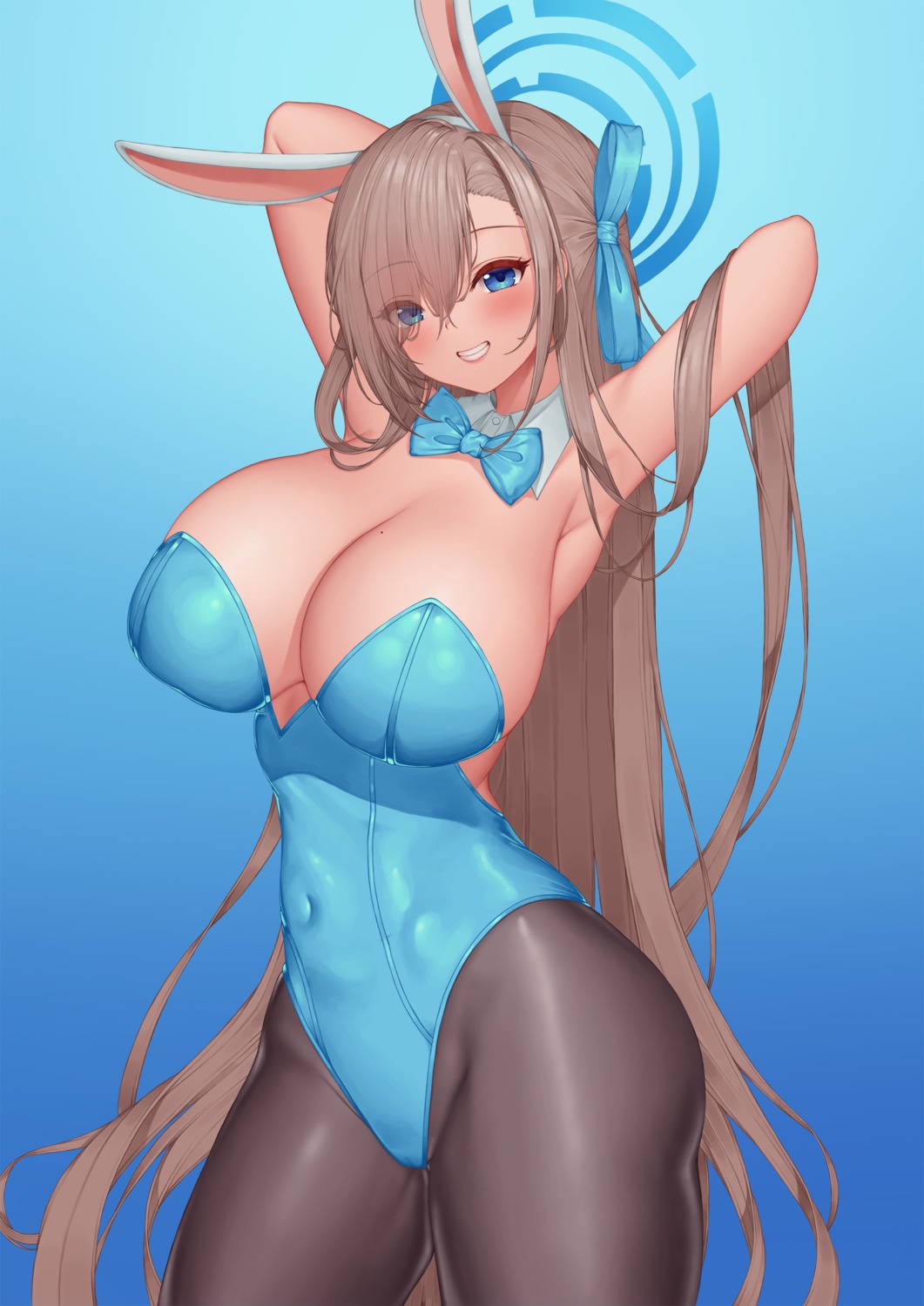 animal_ears blue_archive bunny_ears bunny_girl cameltoe halo ichinose_asuna no_bra pantyhose pinkcap