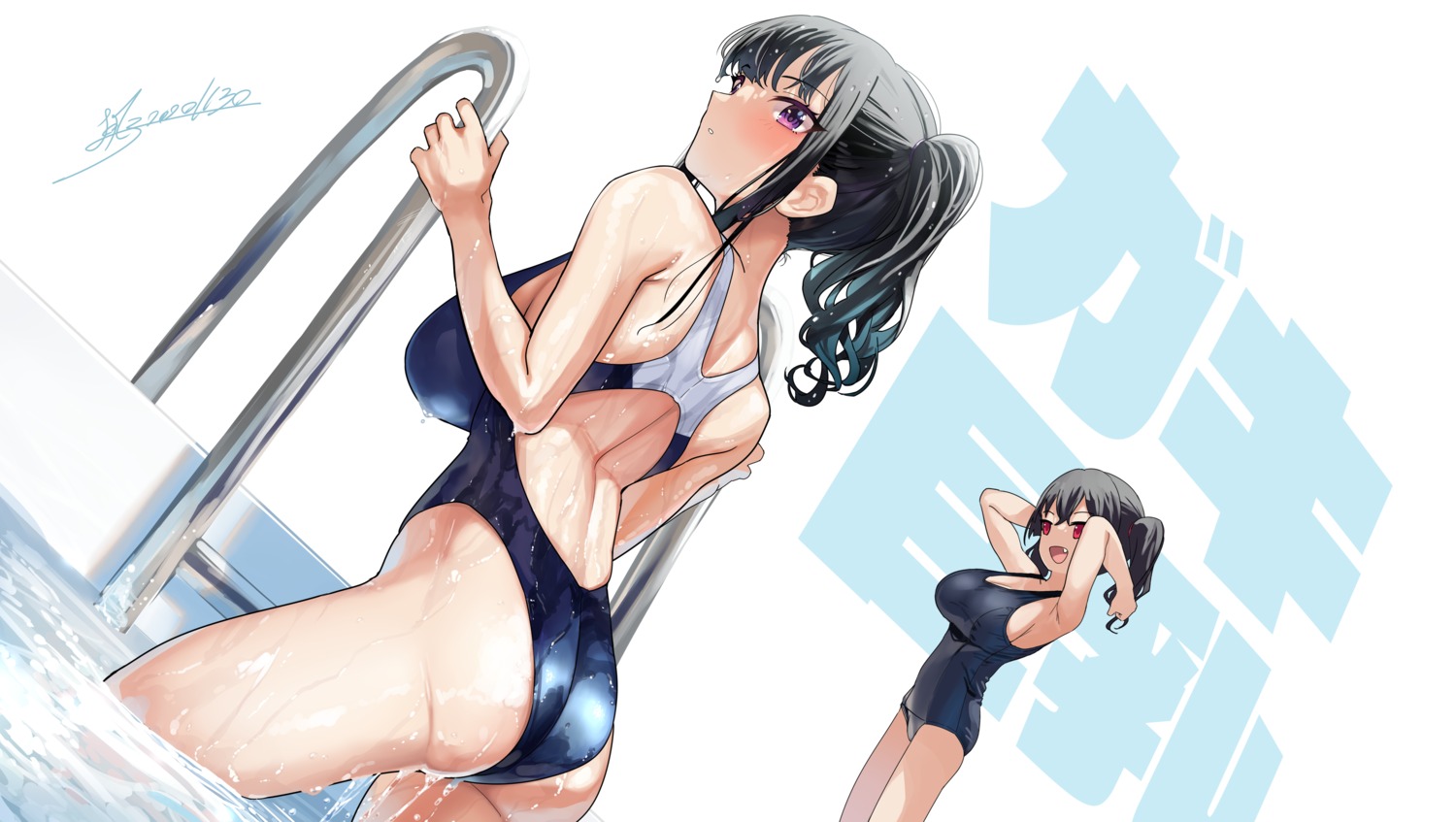 ass gaki_kyonyuu kaedeko_(kaedelic) sasaki_kanna sasaki_miyuki swimsuits wet