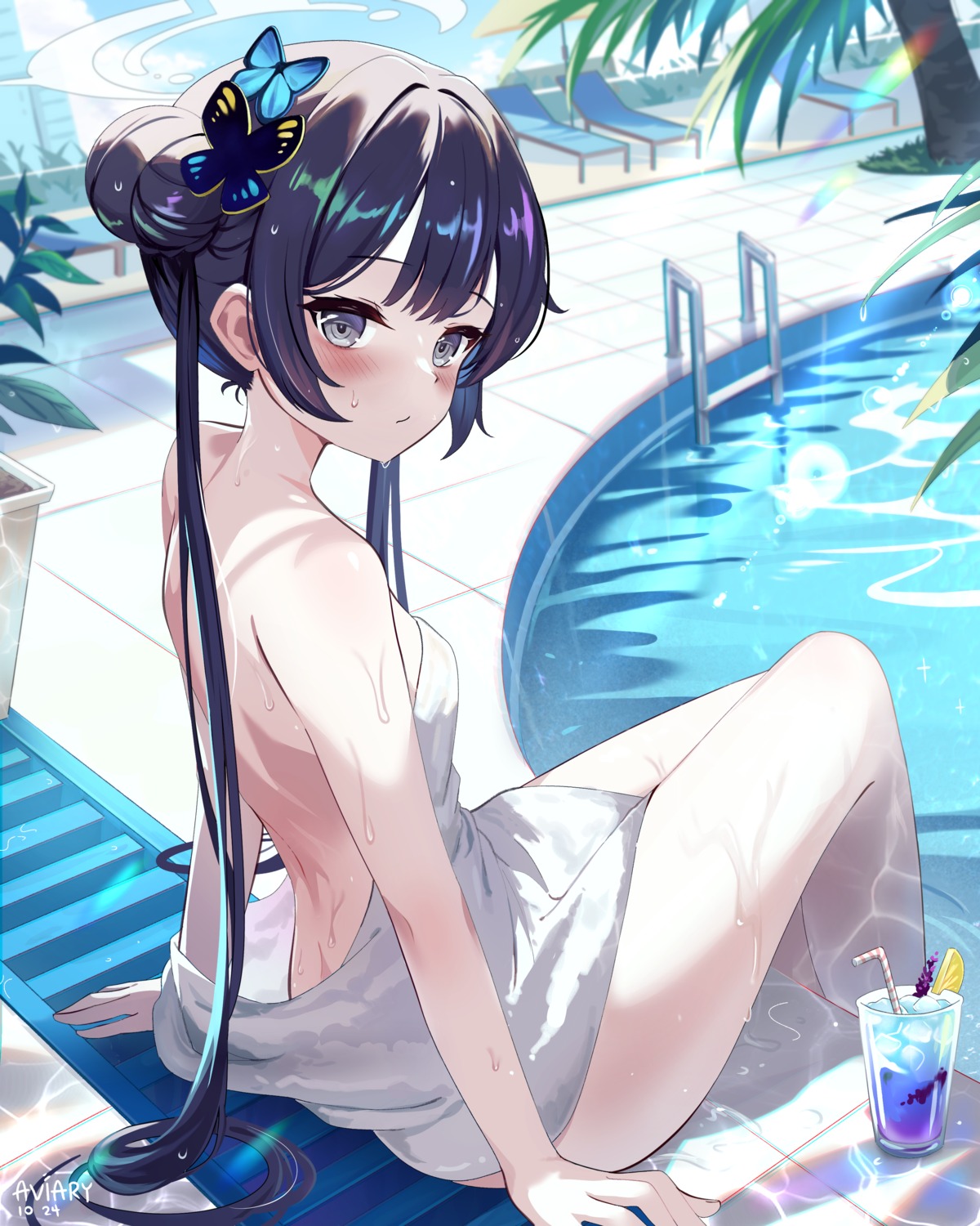 aviary blue_archive dress halo loli no_bra nopan ryuuge_kisaki wet