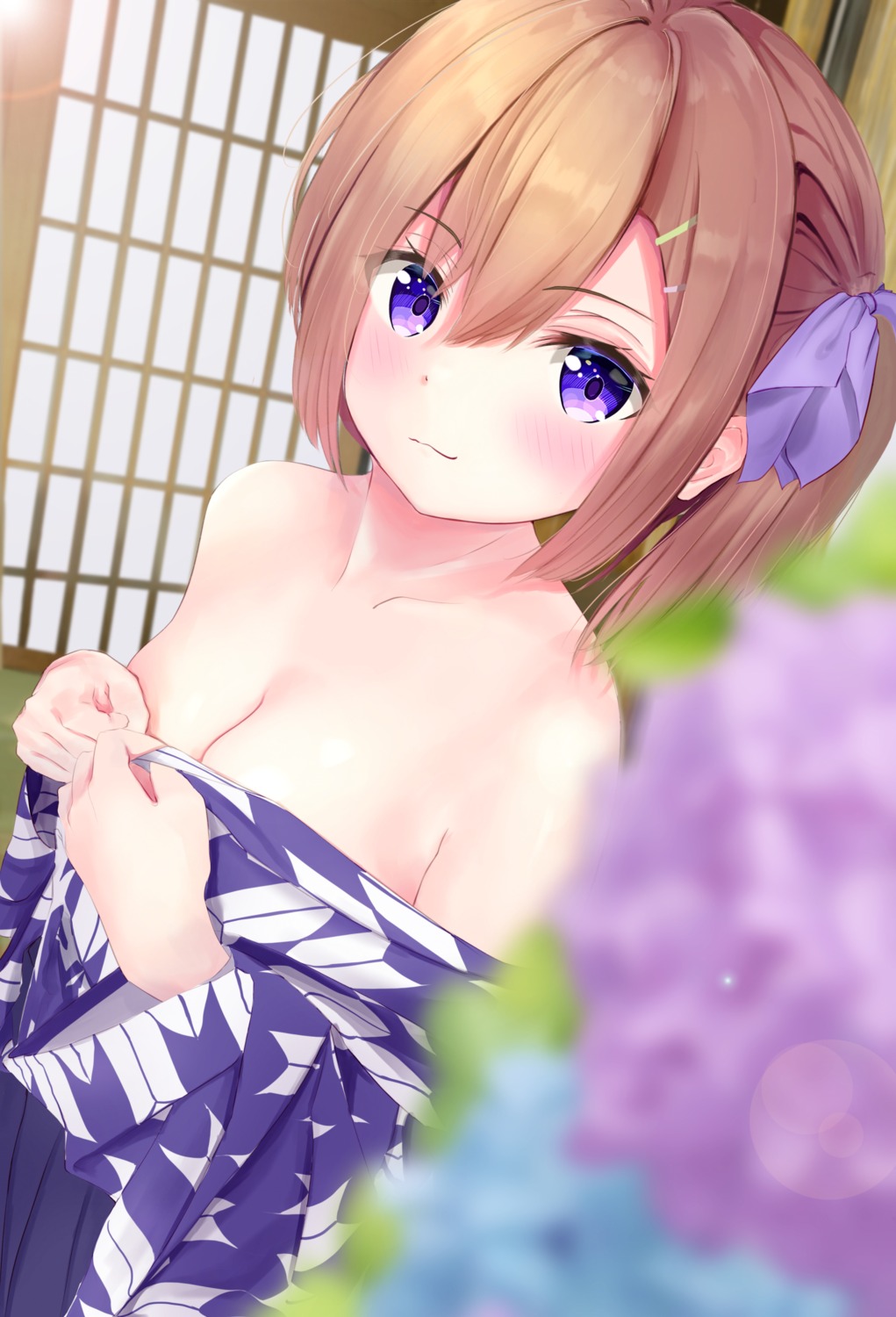 breast_hold no_bra open_shirt yukata yunarebun