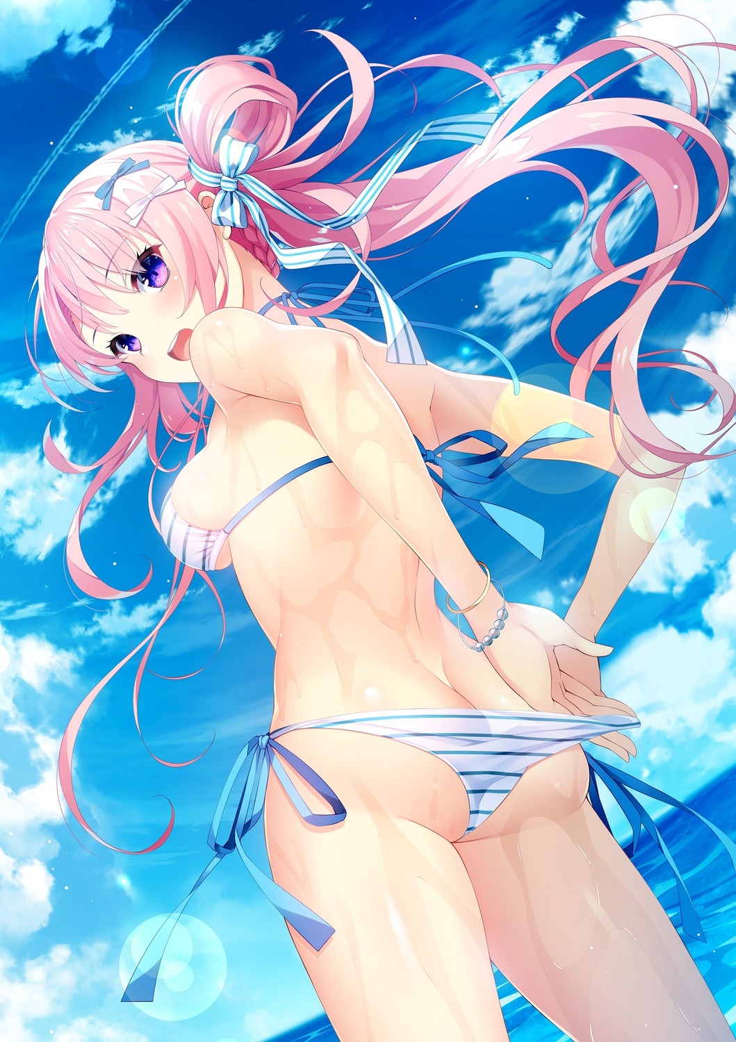 akatsuki_yureru_koi_akari ass bikini crystalia katana_(series) kazamine_setsugekka panty_pull pero swimsuits thong undressing wet