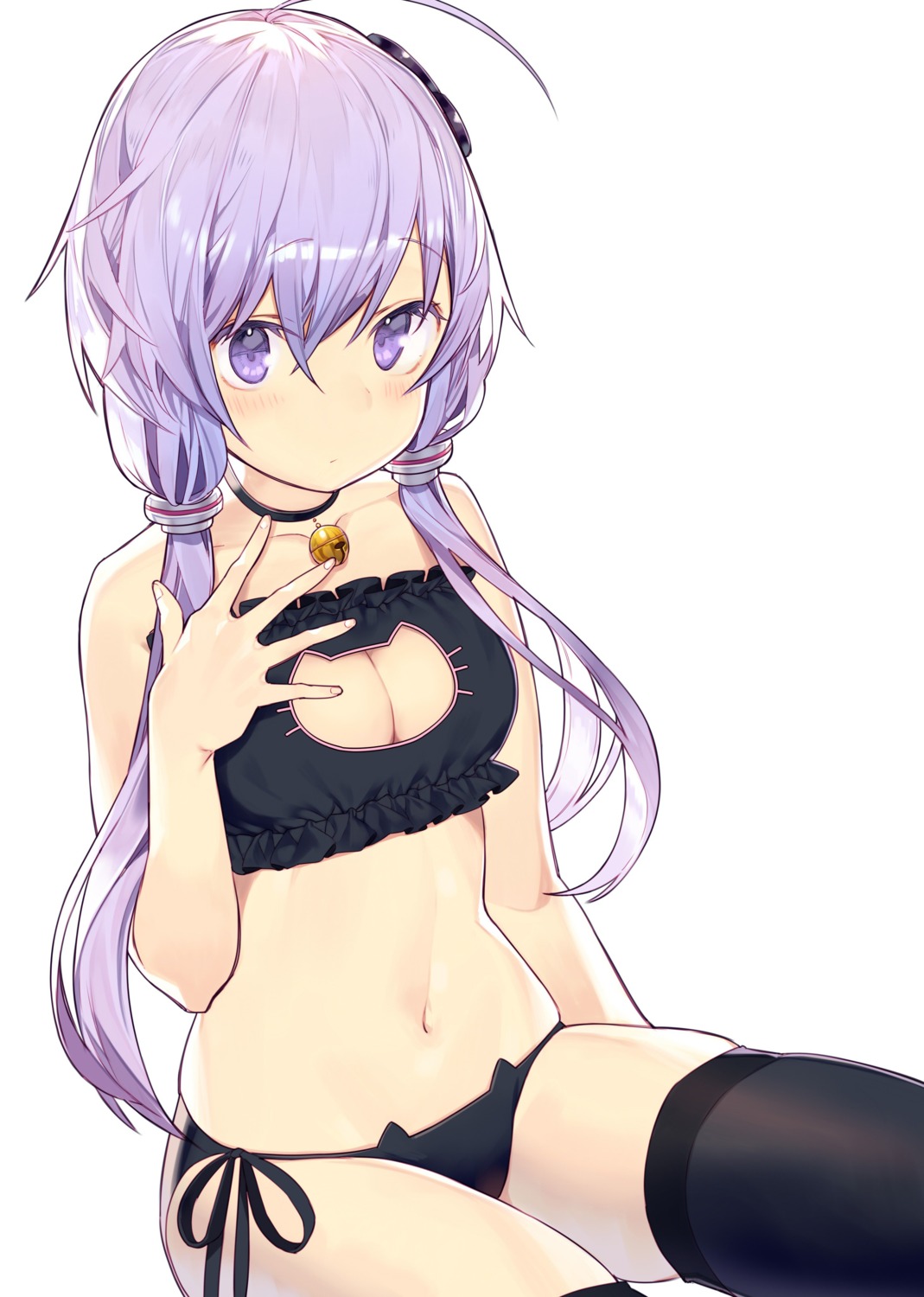 bra cleavage kitada_mo pantsu string_panties thighhighs vocaloid yuzuki_yukari