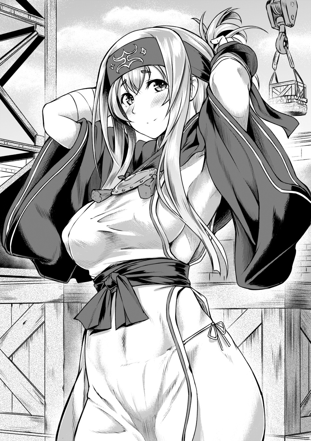 kamoi_(kancolle) kantai_collection kawajuu monochrome no_bra pantsu string_panties